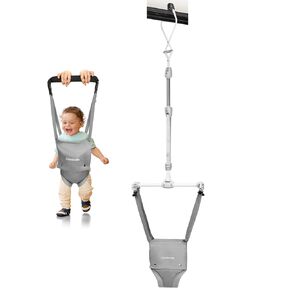 Cowiewie 2 in 1 Baby Door Jumper w/Baby Walking Harness Function, Baby Jumper with Door Clamp Adjustable Strap and Seat, Gray