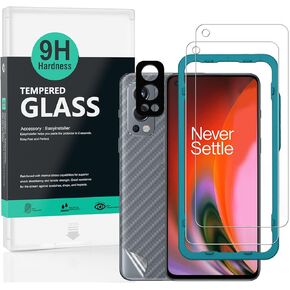 Ibywind Screen Protector For OnePlus Nord N10 5G,with 2Pcs Tempered Glass,1Pc Back Carbon Fiber Skin Protector[Fingerprint Reader,Easy to install]