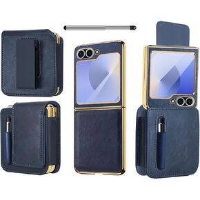 Three Piece Phone Case Set for Samsung Galaxy Z Flip 6 Holster Belt Case, with 360 ° Rotating Belt Clip, Magnetic Closure, Built-in Screen Protector, Pu Leather Material, Equipped with S Pen
