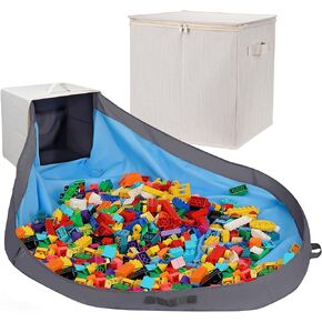 SAM AND MABEL Toy Storage Basket and Play Mat - 13"x13"x13" Stackable and Foldable Cube Toy Organizers and Storage Bins for Boys and Girls (Noble Blue)
