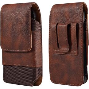 Vertical Phone Holster Case with Belt Clip Holder Pouch for iPhone 14 Pro Max/13 Pro Max/12 Pro Max, Galaxy Note 20 S22 Ultra S21 Plus S20 FE A03s A13 A23 A33 A53 5G, Pixel 6 7 Pro TCL 30 SE (L,Brown)