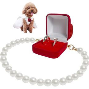 La La Pet®Detachable Pet Wedding Collar with Ring Bearer Box Dog Pet Wedding Collar with Ring Box Couple Ring Storage Box for Proposal Engagement Wedding Party White XL