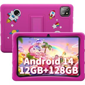 Kids Tablet 10 Inch Android 14 Tablets, A10 Writing Tablet for Kids Age 3-7 with 12GB RAM 128GB ROM(up to 2 TB), 8 Core CPU, Parental Control, Dual Camera, Pre-Installed iWawa, WiFi 6, Blue