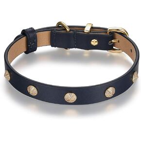 Scamper & Co Genuine Leather with Microfiber Bejeweled Circular Stud Dog Collar in White, 16"