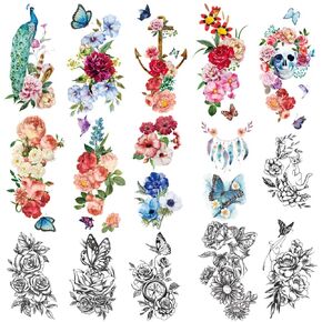 Yazhiji 49 sheets large sexy flowers collection waterproof temporary tattoos lasting fake tattoos for women and girls.