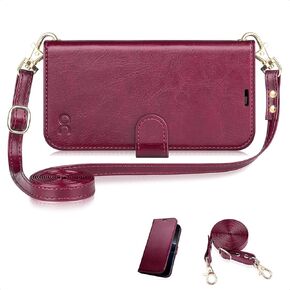 OCASE for Galaxy S24 FE Wallet Case, PU Leather Crossbody Phone Case with Removable Shoulder Strap, Kickstand, RFID Blocking Card Slots, Flip Folio Phone Purse, Graphite