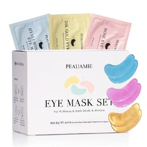 PEAUAMIE Under Eye Patches (30 Pairs) Gold Eye Mask and Hyaluronic Acid Eye Patches for puffy eyes,Rose Eye Masks for Dark Circles and Puffiness under eye treatment skin care products