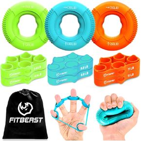 FitBeast Hand Grip Strengthener, Finger Exerciser, Forearm Strengthener Kit - 9 Pack, Targeted Hand & Forearm Strength, Relief & Recovery Kit