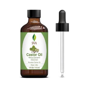 SVA CASTOR OIL 4 Oz (118 ML) WITH DROPPER, 100% PURE, THERAPEUTIC GRADE | COLD PRESSED, HEXANE FREE - HAIR GROWTH, EYELASHES, EYEBROWS, SKIN & BODY MASSAGE.