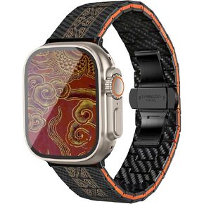 Apple Watch Band Compatible With Apple Watch Ultra2/Ultra/9/8/7/6/SE/5/4/3/2/1, Adjustable Smartwatch Replacement Strap, 100% Carbon Fiber Engraving process