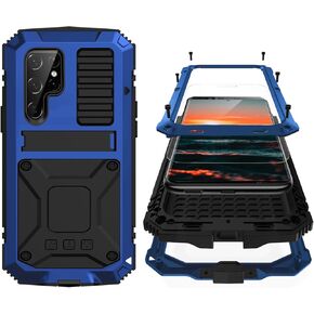 S23 Ultra Metal Case with Screen Protector Camera Cover Military Rugged Heavy Duty S23 Ultra Case Metal Kickstand Full Body Tough Dustproof Shockproof for S23 Ultra (Green)