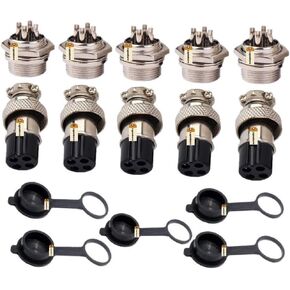 Aviation Connector GX20, Lsgoodcare 5 Pin Male & Female 20mm Wire Panel Connector Aviation Plug 10A, GX20 5-Pin Circular Connector Socket Plug with Rubber Cap