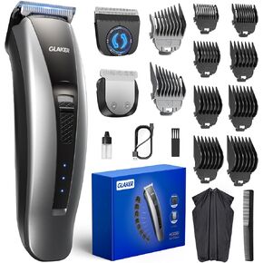 GLAKER Hair Clippers for Men - Cordless 3 in 1 Versatile Hair Trimmer with 13 Guards, 3 Detachable Blades & Turbo Motor, Professional Mustache Grooming Kit for Barbers, USB C Rechargeable (Grey)