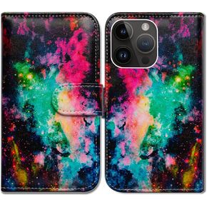 Bcov Case for iPhone 15 Pro,Mandala Flower Space Leather Flip Phone Case Wallet Cover with Card Slot Holder Kickstand for iPhone 15 Pro