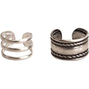 925 Sterling Silver SET of TWO Tiny Ear Cuffs - Double Band Turquoise Beaded & Swirl Spiral - for Non-Pierced Ear - Tiny Dainty Clip Earrings for Women | Handmade by MiYa Jewelry Creations