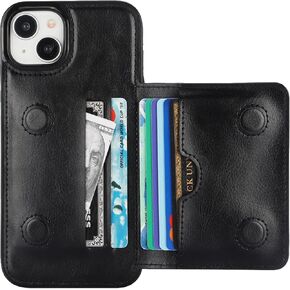 KIHUWEY Compatible with iPhone 15 Plus Wallet Case Credit Card Holder, Premium Leather Kickstand Flip Hidden Magnetic Clasp Durable Shockproof Protective Cover for iPhone 15 Plus 6.7 inch (Brown)