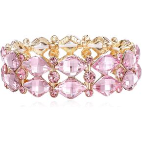 BriLove Wedding Bridal Elegant Crystal Double Row Teardrop Cluster Stretch Bangle Bracelet for Bride