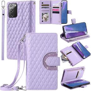 Phone Case for Samsung Galaxy Note 20 5G Wallet Cover with and Crossbody Wrist Strap Shoulder Strap 9+ Card Slots Zipper Purse Leather Stand Note20 Notes 20s Twenty Not S20 Women Men Pink