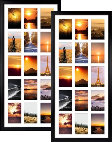 إطارات صور مجمعة مقاس 4 × 6 من MEBRUDY مع 15 فتحة، عبوتان من إطارات الصور السوداء المتعددة تعرض صور 4 × 6 مع حصيرة للتركيب على الحائط، نمط غير منتظم in Kuwait
