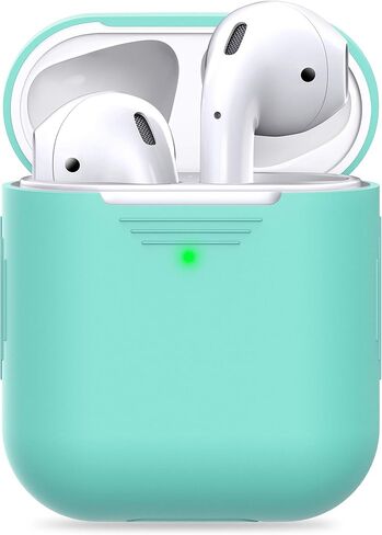 حافظة KeyBudz AirPods 2 & 1 [مصباح LED أمامي مرئي] غطاء واقٍ من السيليكون وجلد متوافق مع Apple AirPods (بدون حلقة تسلق، أحمر لافا) in Saudi Arabia