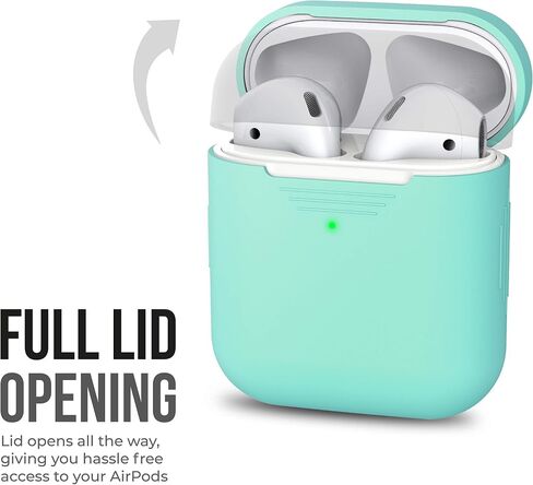 حافظة KeyBudz AirPods 2 & 1 [مصباح LED أمامي مرئي] غطاء واقٍ من السيليكون وجلد متوافق مع Apple AirPods (بدون حلقة تسلق، أحمر لافا) in Saudi Arabia
