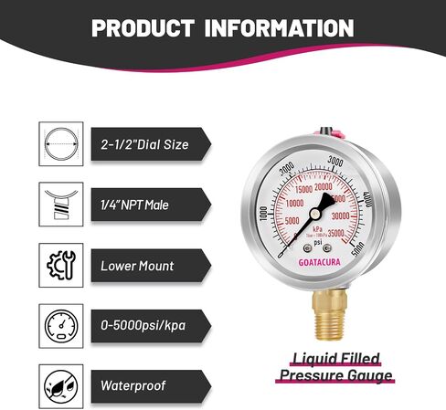 -30 inHg to 0 Glycerin Filled Vacuum Pressure Gauge, 2.5" Dial Size, Stainless Steel Case, with Vent Valve, 1/4" NPT Lower Mount, 2-1-2% Accuracy, for Air Pump, HVAC, Pipe, Pressure Test in Saudi Arabia