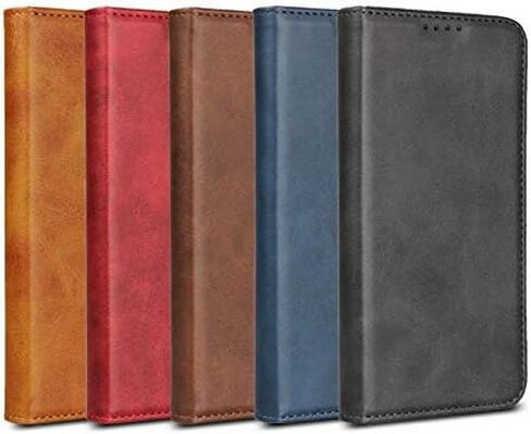 حافظة لهاتف سامسونج S10e، حافظة محفظة جلدية مغناطيسية بنمط جلد البقر وغطاء قلاب مع فتحات للبطاقات/مقصورة للنقود لهاتف سامسونج جالاكسي S10e- بني داكن in Kuwait