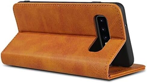 حافظة لهاتف سامسونج S10e، حافظة محفظة جلدية مغناطيسية بنمط جلد البقر وغطاء قلاب مع فتحات للبطاقات/مقصورة للنقود لهاتف سامسونج جالاكسي S10e- بني داكن in Kuwait