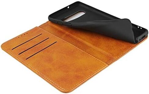 حافظة لهاتف سامسونج S10e، حافظة محفظة جلدية مغناطيسية بنمط جلد البقر وغطاء قلاب مع فتحات للبطاقات/مقصورة للنقود لهاتف سامسونج جالاكسي S10e- بني داكن in Kuwait