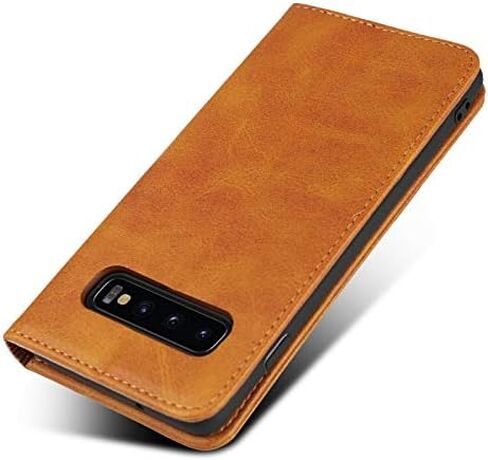 حافظة لهاتف سامسونج S10e، حافظة محفظة جلدية مغناطيسية بنمط جلد البقر وغطاء قلاب مع فتحات للبطاقات/مقصورة للنقود لهاتف سامسونج جالاكسي S10e- بني داكن in Kuwait