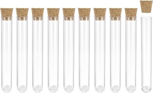 YOKIVE 10 Pcs PS Plastic Test Tubes with Cork Stoppers, Round Base | Store Liquids and Powders, Great for Science Labs, Chemistry Classrooms (16 x 100mm) in Kuwait