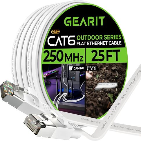 GearIT Cat 6 Outdoor Flat Ethernet Cable (50ft, White) Direct Burial Rated LLDPE Jacket - Indoor Cat6 Shielded FTP 10Gbps High Speed Gaming Computer Network RJ45 Snagless Patch Cord Internet in Saudi Arabia