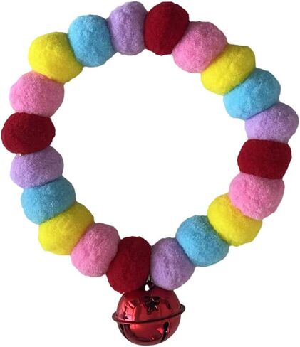 leconpet Pom Pom Dog Collar Elastic Cat Collar Decorative Plush Ball Puppy Necklace Eye-catching Pom Pom Pet Collar Necklace with Bell for Taking Photos, Walking, Outdoor Sports (S, Orange Red) in Saudi Arabia