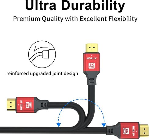 HDMI Cable 1.5ft, 48Gbps 8K@60Hz 4K@120Hz, HDCP 2.2 & 2.3, DTS:X, HDR 10 Compatible with Roku TV/eARC/3D/PS5/HDTV/Laptop/Blu-ray High Speed HDMI Cable(Red) in Saudi Arabia