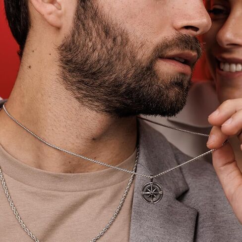 Handmade Long Stainless Steel Necklace For Men With Triangle Pendant - Silver Necklace For Men - Geometric Necklace For Men By Galis Jewelry in Kuwait