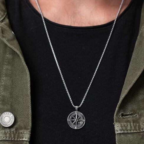 Handmade Long Stainless Steel Necklace For Men With Triangle Pendant - Silver Necklace For Men - Geometric Necklace For Men By Galis Jewelry in Kuwait