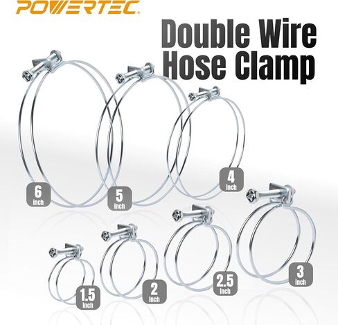 POWERTEC 70217 5 Inch Double Wire Hose Clamp, Adjustable Stainless Steel Hose Clamps for Dust Collector, Dust Collection Hose and Dryer Vent Hose, 5 pack (Color May Vary) in Saudi Arabia