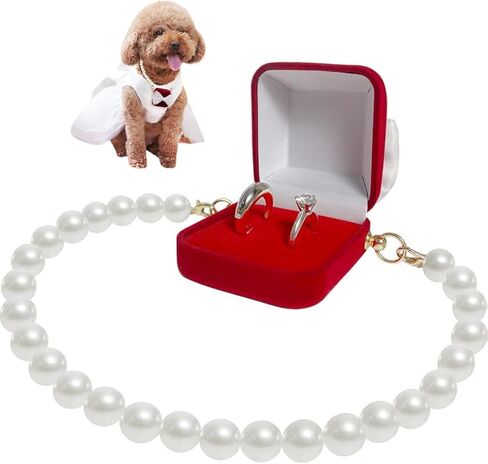La La Pet®Detachable Pet Wedding Collar with Ring Bearer Box Dog Pet Wedding Collar with Ring Box Couple Ring Storage Box for Proposal Engagement Wedding Party White XL in Kuwait
