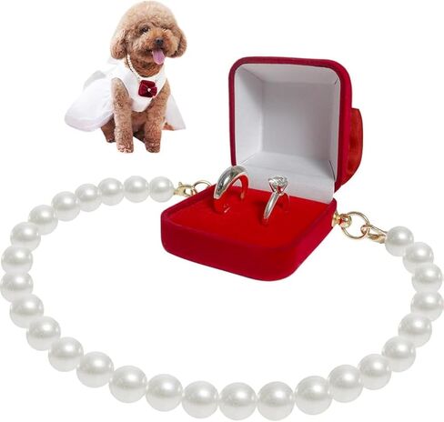La La Pet®Detachable Pet Wedding Collar with Ring Bearer Box Dog Pet Wedding Collar with Ring Box Couple Ring Storage Box for Proposal Engagement Wedding Party White XL in Kuwait