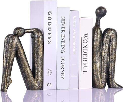 نهايات الكتب المزخرفة لتمثال المفكر، زوج واحد/قطعتان من نهايات الكتب للأرفف، سدادة كتب حديثة فريدة من نوعها للكتب الثقيلة، ديكور جمالي مجرد، ديكور رف الكتب المنزلي الحديث (أبيض وأحمر بني) in Kuwait