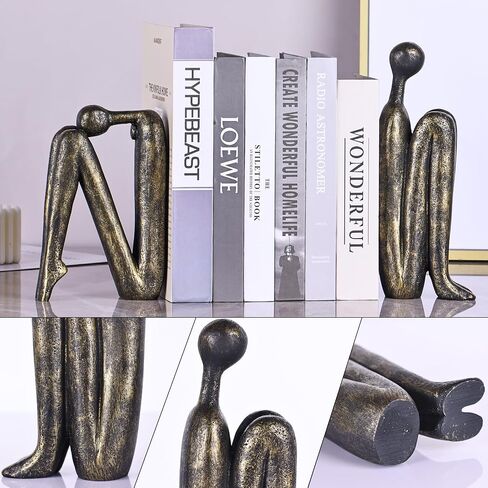 نهايات الكتب المزخرفة لتمثال المفكر، زوج واحد/قطعتان من نهايات الكتب للأرفف، سدادة كتب حديثة فريدة من نوعها للكتب الثقيلة، ديكور جمالي مجرد، ديكور رف الكتب المنزلي الحديث (أبيض وأحمر بني) in Kuwait