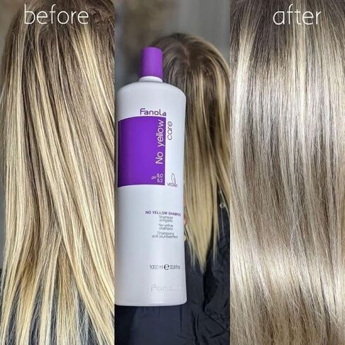 Fanola No Yellow Shampoo 11.8 oz - Color Depositing Purple Shampoo for Blonde, Silver, Gray, and Highlighted Hair - Anti Brass Shampoo Toner to Remove Yellow Tones & Brassiness from Bleached Hair in Kuwait
