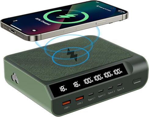 شاحن USB C مدمج بقدرة 240 وات - شاحن 6 منافذ GaN مع شاشة عرض رقمية وشاحن هاتف شحن سريع ومحطة شحن متعددة المنافذ للهواتف والأجهزة اللوحية وأجهزة الكمبيوتر المحمولة (ذهبي شامبانيا) in Kuwait