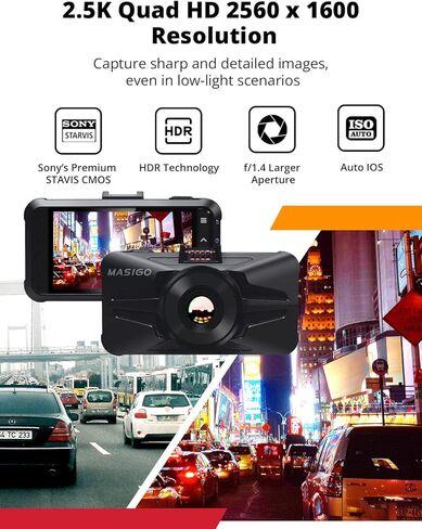 كاميرا قياس أمامية وخلفية من MASIGO A330D - كاميرا داش مزدوجة 1080 بكسل 60 إطارًا في الثانية للسيارات المزودة بواي فاي ونظام تحديد المواقع والسرعة، رؤية ليلية Stavis، وضع وقوف السيارات بمستشعر G، تسجيل الطوارئ، تطبيق مجاني، دعم 512 جيجابايت كحد أقصى in Kuwait