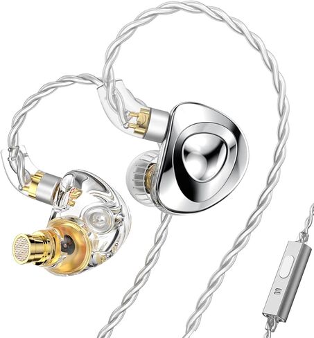 FEDAI TRN MT4 1DD HiFi Earphone Headphone, TRN MT4 in-Ear Earbud with New 10mm Composite Magnetic Dynamic Driver Over Ear Headset with Detachable C Pin 0.75MM Cable(No mic,Silvery) in Saudi Arabia