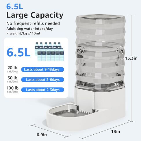 Gravity 4.5L Dog and Cat Water Bowl Dispenser, Automatic Stainless Steel Dog Water Bowl, 100% BPA-Free, Self-Filling Large Capacity Pet Water Feeder for Dogs and Cats in Saudi Arabia