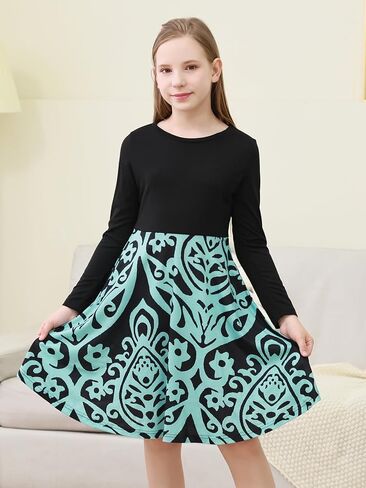 GORLYA Girls Short Sleeve Floral Print Casual Fit and Flare Party Dress with Pockets 4-12 Years in Saudi Arabia