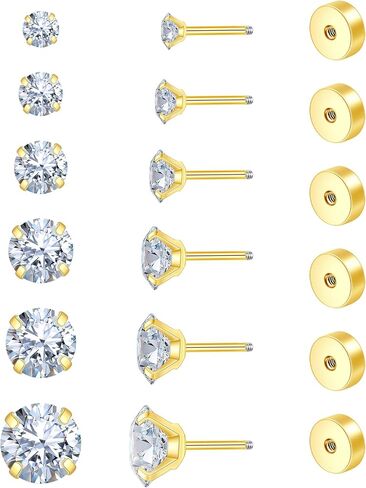 Stud Cartilage Earrings for Women Flat Back Earrings for Women Hypoallergenic Surgical Steel Stud Earrings 6 Pairs 18-20G in Saudi Arabia