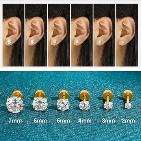 Stud Cartilage Earrings for Women Flat Back Earrings for Women Hypoallergenic Surgical Steel Stud Earrings 6 Pairs 18-20G in Saudi Arabia
