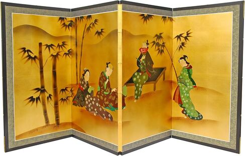 Red Lantern Love Birds on Traditional Gold Leaf Folding Silk Screen, 36" x 72" in Saudi Arabia